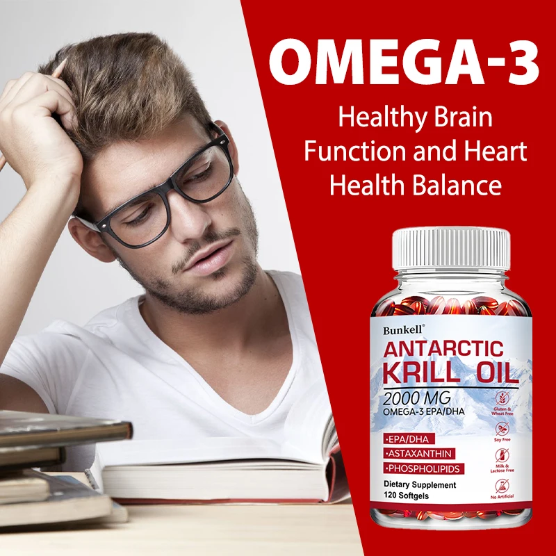 아스타잔틴, 오메가-3, 남극 크릴 오일 - 심장 및 뇌 건강, 관절, 근육 건강 및 피부 지원, 30/60/120 캡슐