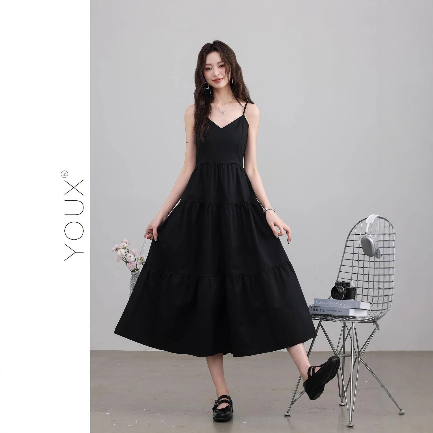 

2025 Summer French Style White V Neck Camisole Dress for Women - Slim Waist Tiered Maxi Dress Elegant Beach Vacation Outfit | Cr