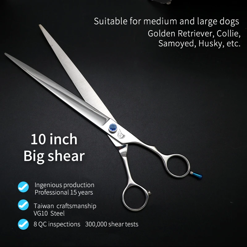 Crane VG10 Steel High-quality 10 Inch Professional Pet Scissors For Dog Grooming Cutting Big Quick Trim Straight Curved Shears