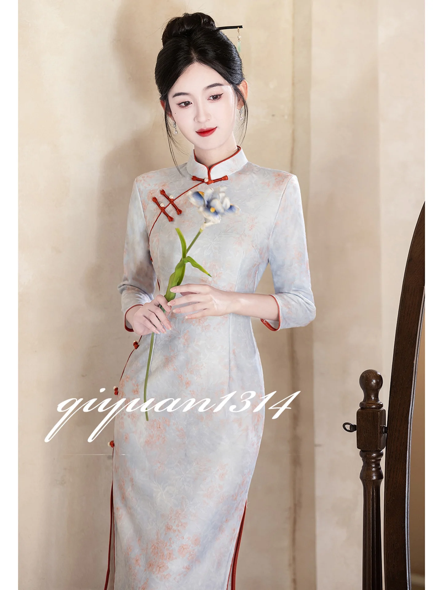 young-sle-long-sve-blue-tradizionale-cinese-nuova-versione-qipao-ele-aosphere-autunno-inverno-stampa-floreale-a-fessura-alta