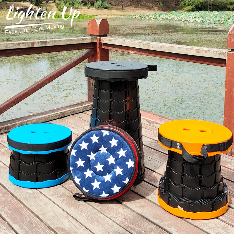 Lighten up Portable Folding Telescopic Stool with Cushion Lightweight Plastic Subway Queuing Chair and Outdoor Camping Fishing