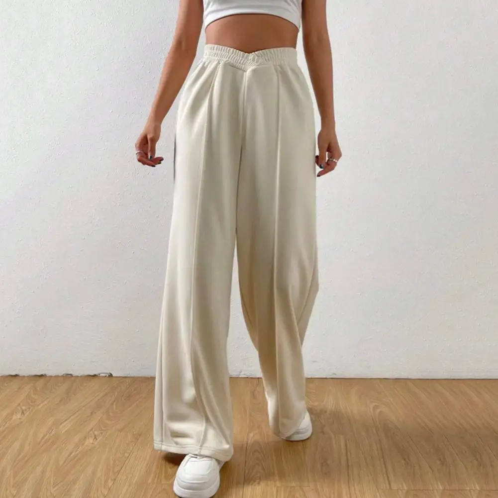 Women Casual Work Pants Stylish Women's V-shaped High Waist Wide Leg Pants for Daily Wear Comfortable Loose Fit for Trendy