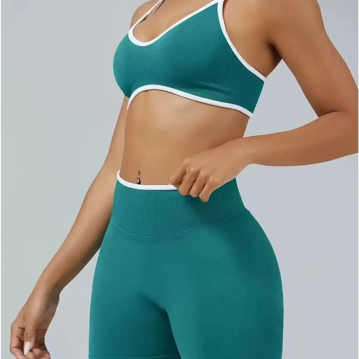 Women Backless Sports Two Piece Set High Waist Elastic Shaping Yoga Pants Home Outdoor Fitness Training Workout Suit