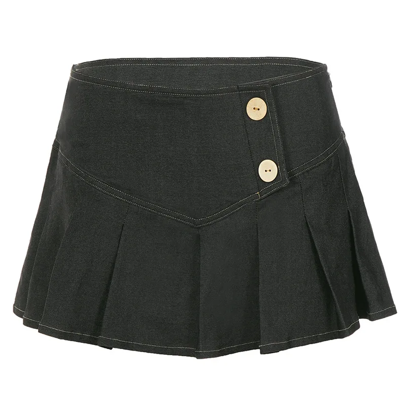 Retro button pleated skirt for women sexy and spicy girl fashionable and casual street style low waist slimming skirts