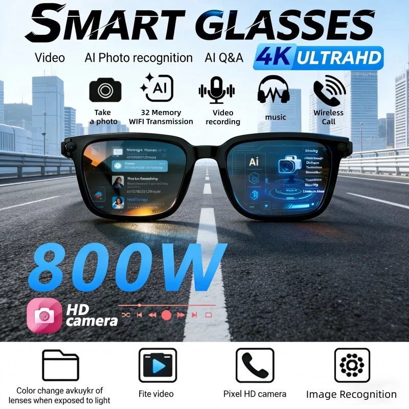 

Smart AI Glasses 4K Camera AI Translation 8MP Video Recording Bluetooth Call Music Photo Outdoor Sports Driving Smart Eyewear