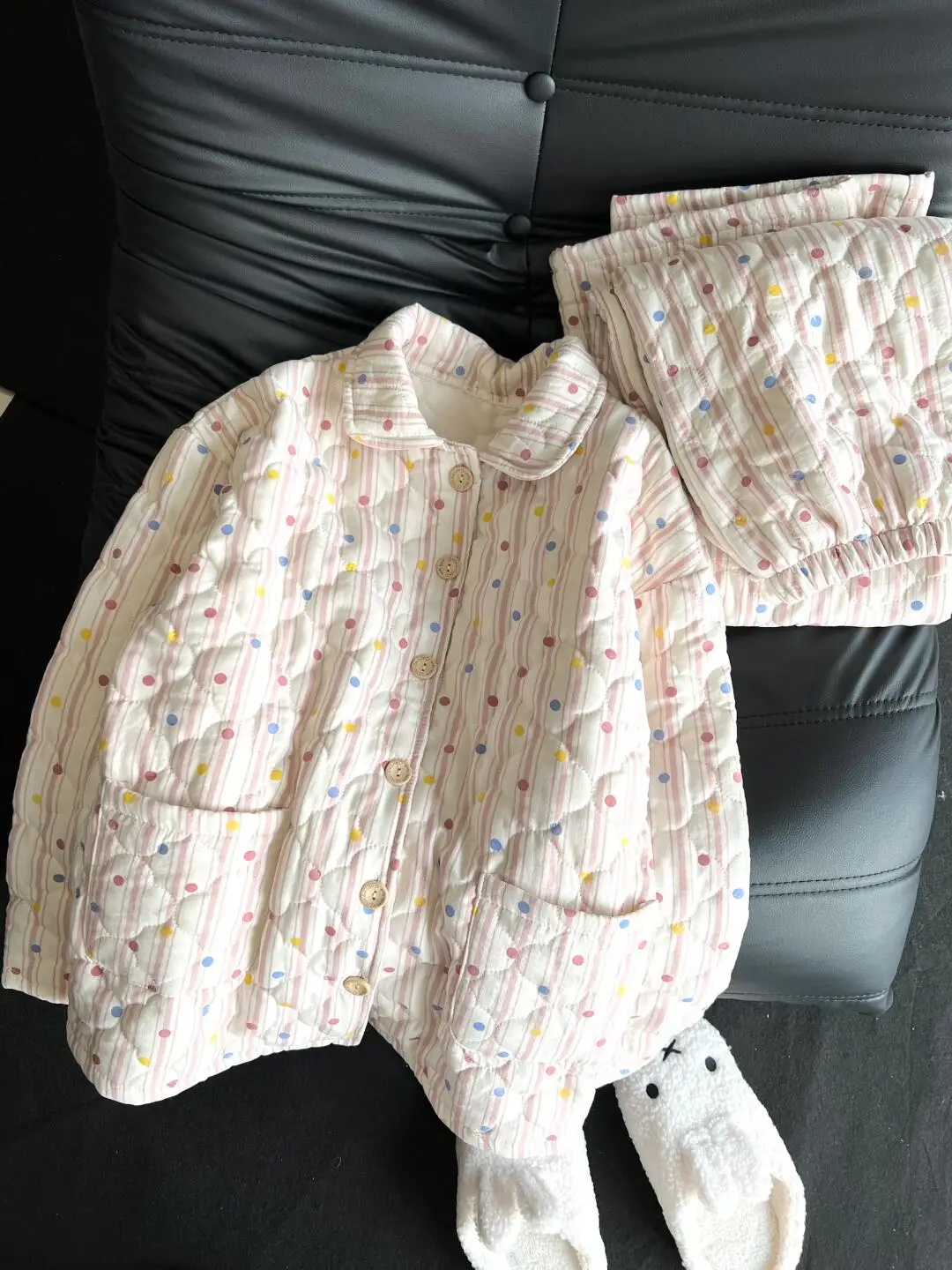 

Thiened Cotton Pajamas Women's Winter Home Clothes Set Sweet Warm Polka Dot Print Long Sve Spwear for Young Ladies