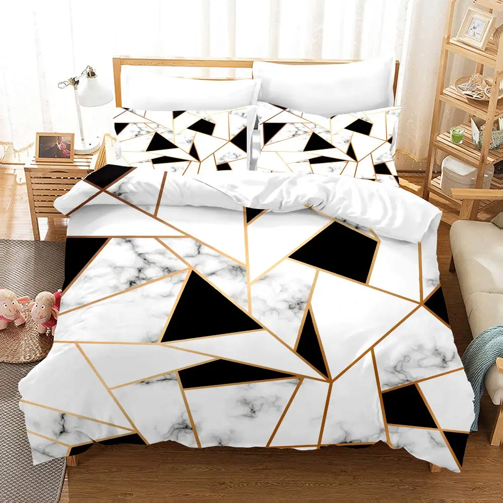 Marble Duvet Cover Twin Queen, Microfiber Geometric Bedding Set Modern Luxury Abstract Triangle Comforter Cover for Girls Women