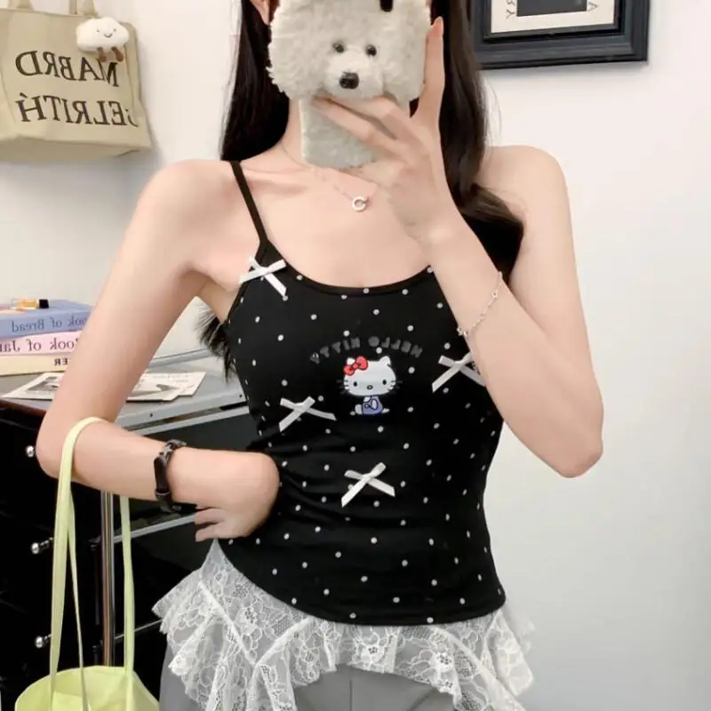 

Sanrio Hello Kitty Cartoon Vest Tops Women Summer Sweet Slim Fit Versatile Women's Clothing Fashion New Base Layer Spring Autumn