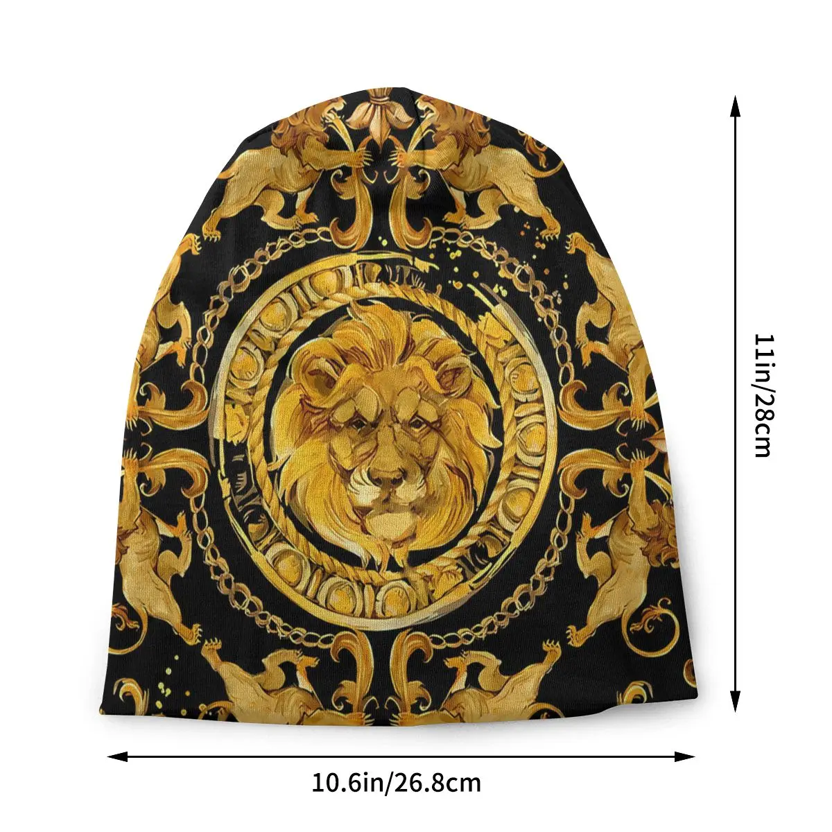 Golden Lion And Damask Skullies Beanies Fashion Hats Luxury Design Thin Bonnet Special Caps Men Women\'s Earmuffs