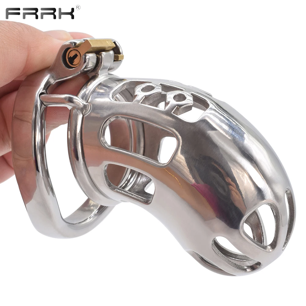 FRRK Bondage Male Chastity Cage Device with Urethral Catheter for Men Adults Erotic Shop Metal BDSM Sex Toys Large Penis Rings