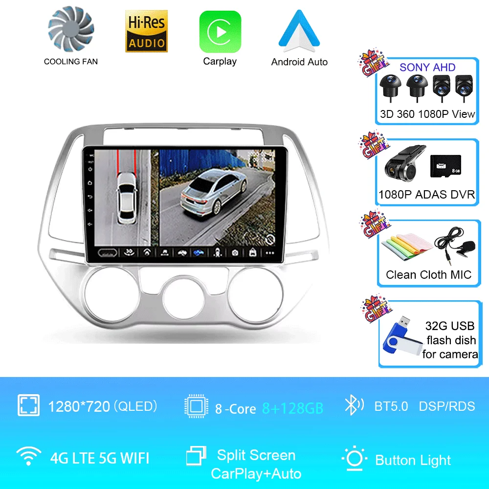 Android 16 Carplay Auto Multimedia Player Car Radio For Hyundai I20 2010 2012 2013 2014 DSP Autoradio GPS Stereo 2din Head Unit image 3
