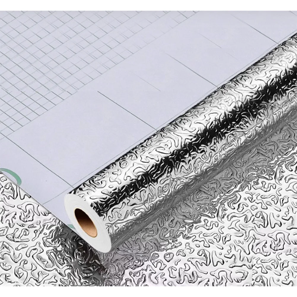 Oil-proof Backsplash Silver Kitchen Foil Sticker Mold-resistant Self-adhesive Oil-proof Waterproof Heat-resistant