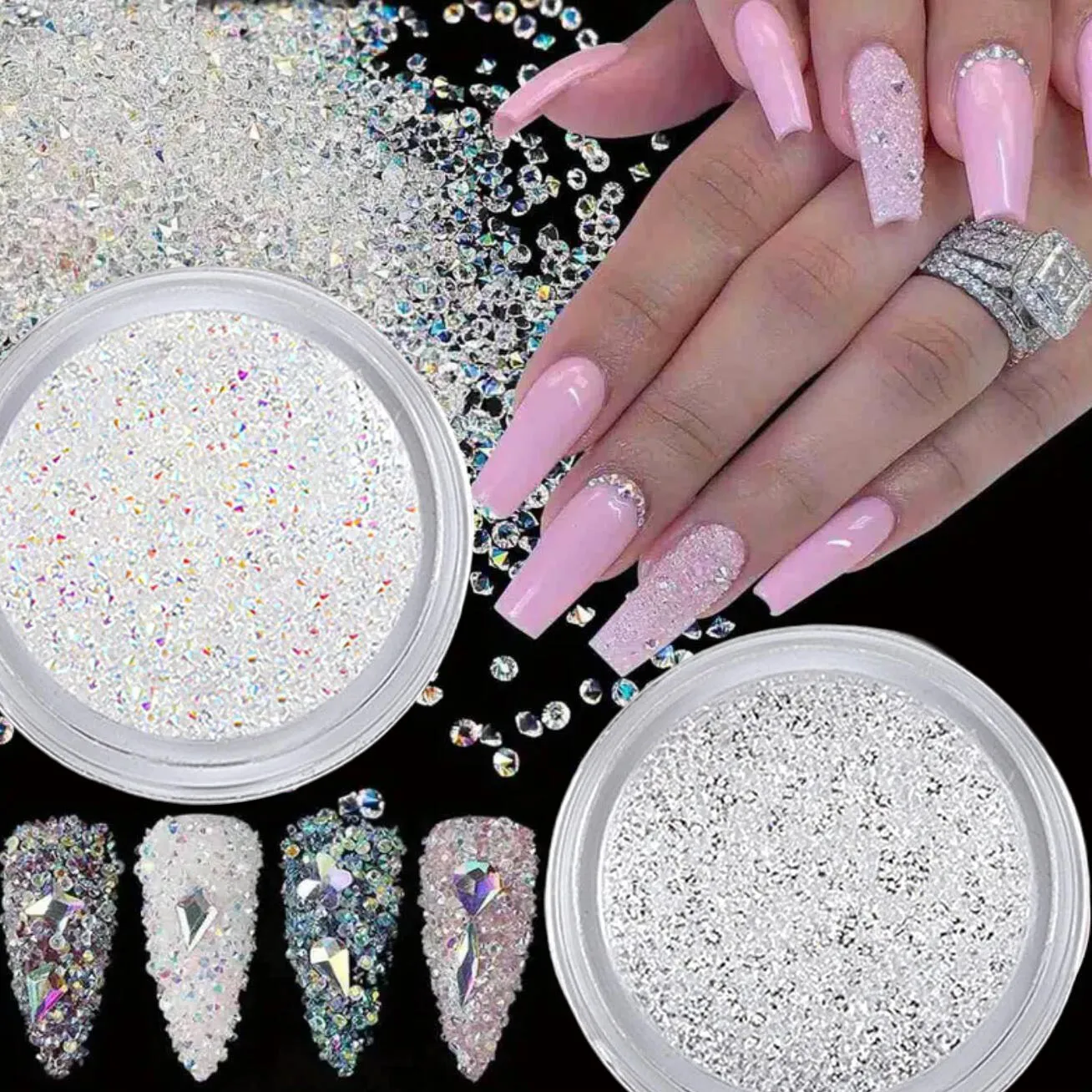 1 Pudełko 1.2mm Mikro Koraliki do Paznokci Diamenty Przezroczyste/AB Mini Cyrkonie do Paznokci Aurora Ozdoby do Paznokci Małe Diamenty Dekoracja do Manicure