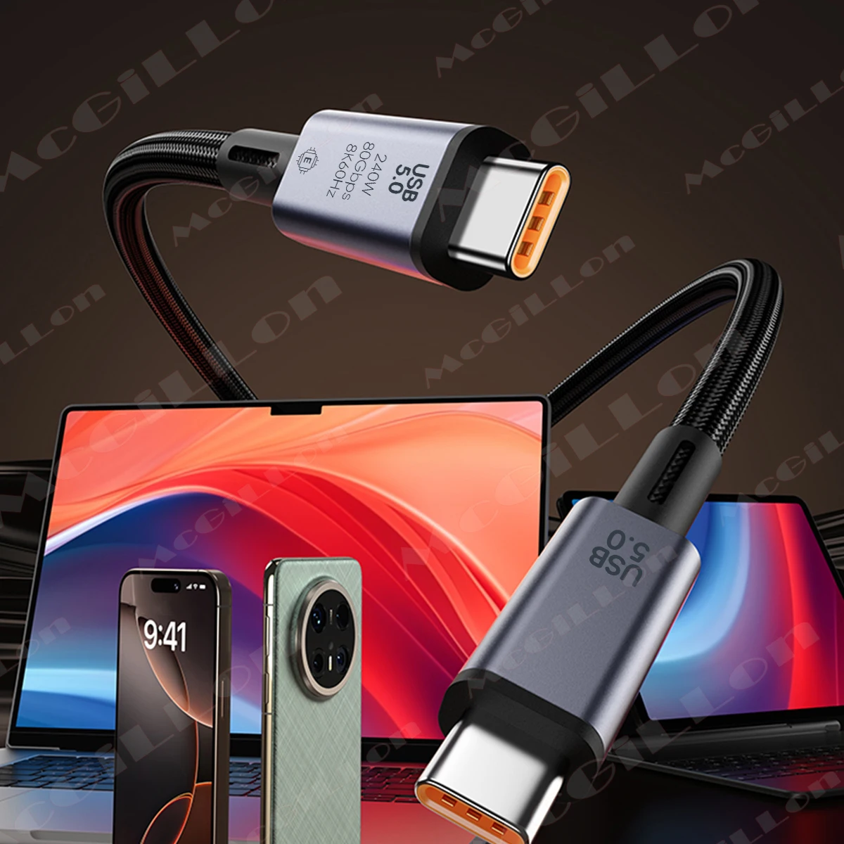

USB 5 Cable 80Gbps 240W 8K For Thunderbolt 5 Type C Fast Charging Thunderbolt4 USB 5.0 USB C to C Data Transfer Cable For laptop