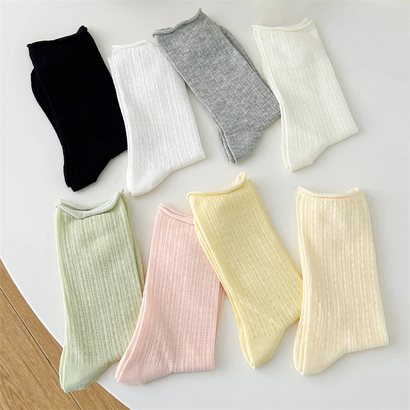 Socks For Women Thin Summer New Candy Color Hollow Out Loose Socks Women\'s Casual Basic Sweet Girls Fashion Long Socks Comfort