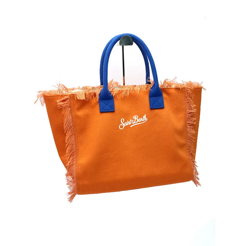 Bolsa feminina de vitalidade laranja, bolsa de lona de grande capacidade, com design pendão, nova para o verão