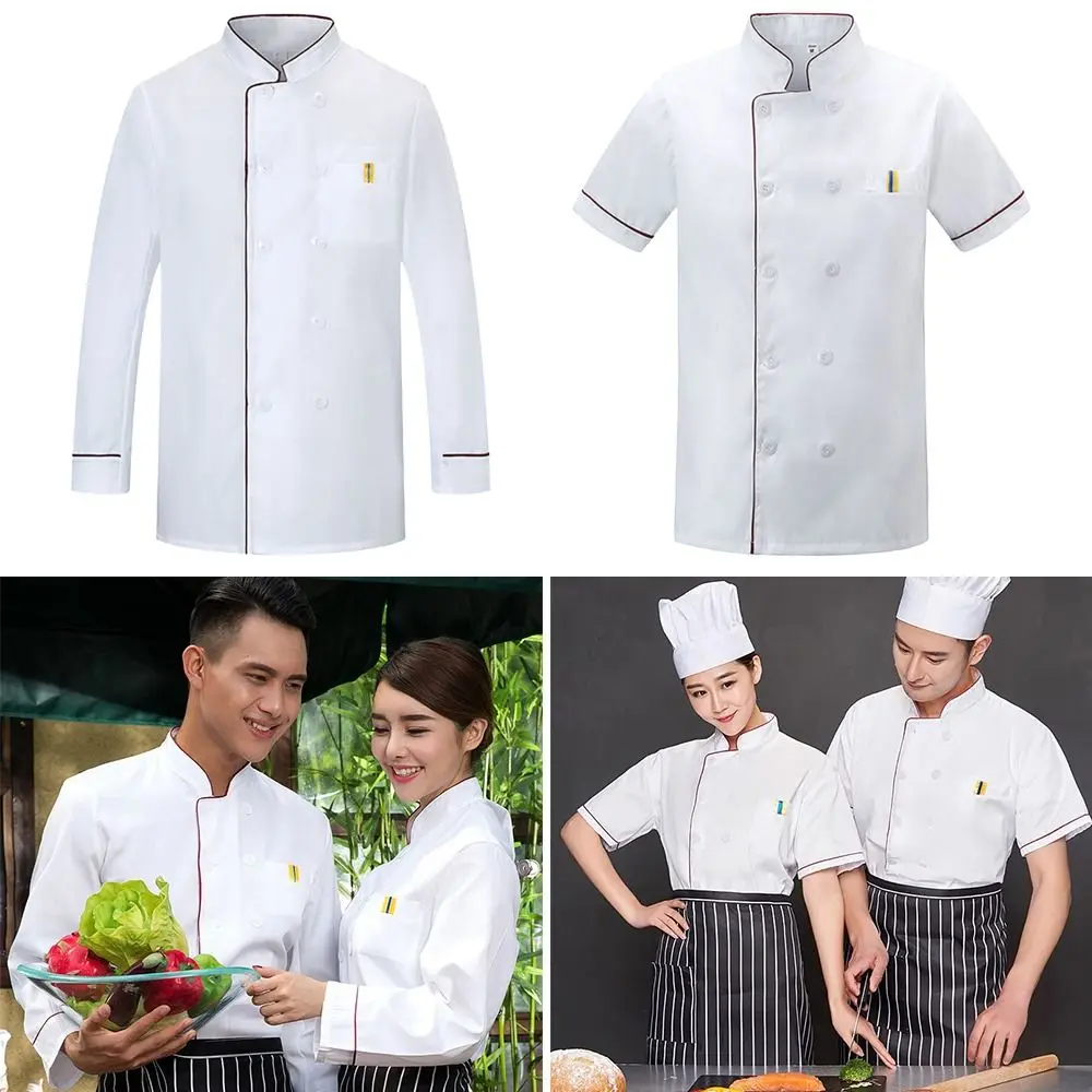 

Новая белая униформа шеф-повара унисекс с короткими рукавами, рабочая форма, дышащий комбинезон для ресторана