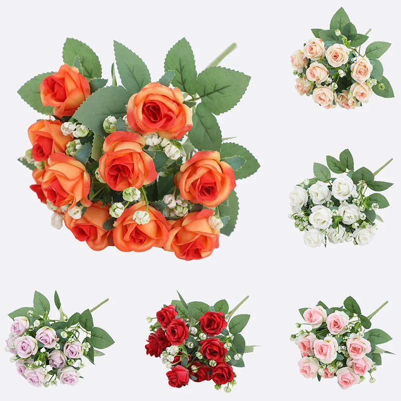 Simulated White Eucalyptus Peony Artificial 10 Heads Silk Rose Flower Bouquet Wedding Decoration Fake Flowers Home Garden Decor