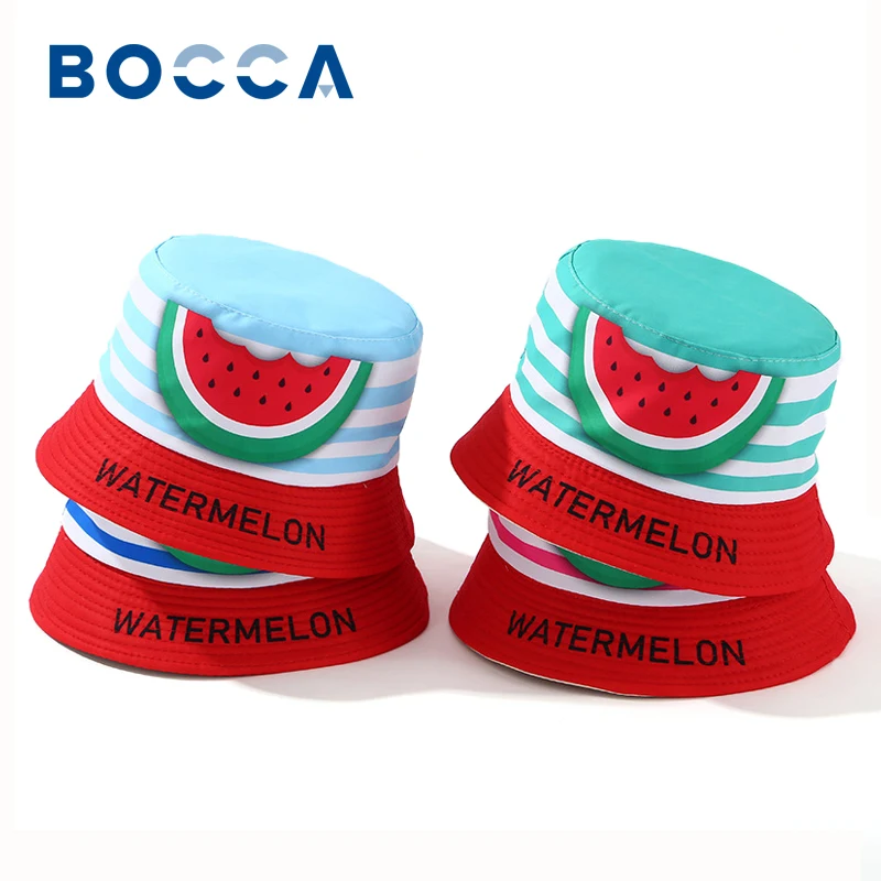 Bocca Cartoon Watermelon Bucket Hat Children Cute Fisherman Hats Boys Girls Kids Panama Cap Reversible Summer Outdoor Sunscreen