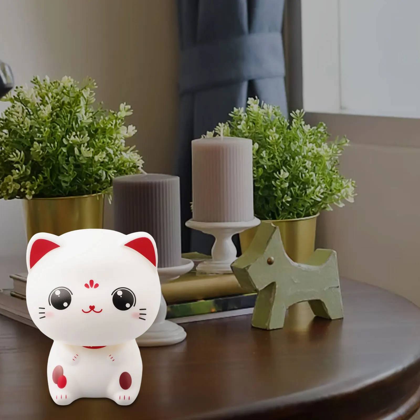 Automatic Nodding Cat Car Ornament Cat Home Decoration Office Decoration 8.7*6.8*6.2cm Brings Good Luck Japanese Figurine