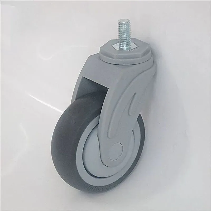 4-inch Screw Rod Furniture Caster Plastic Rubber Hospital Equipment Medical Bed Chair Wheel With Brake