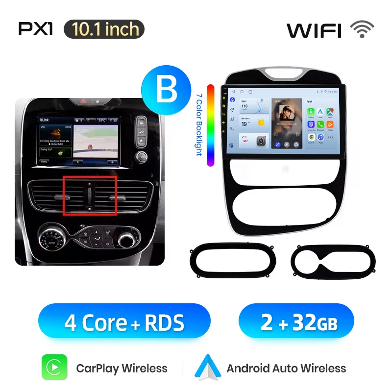 AWESAFE 10 inch Android autoradio voor Renault Clio 4 2012-2019, draadloze CarPlay, GPS-navigatie, 4G CAN-BUS, plug-and-play, DSP, BT