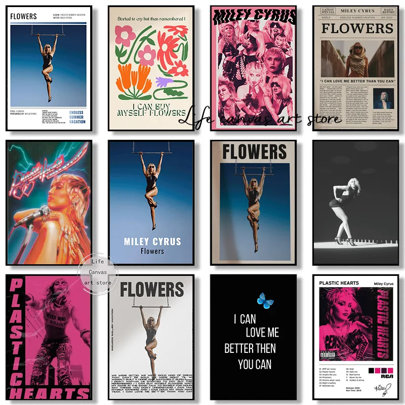 مايلي سايروس الزهور غطاء الموسيقى كلمات الزهور التي لا نهاية لها الصيف عطلة الفن المشارك قماش اللوحة جدار طباعة صورة ديكور المنزل