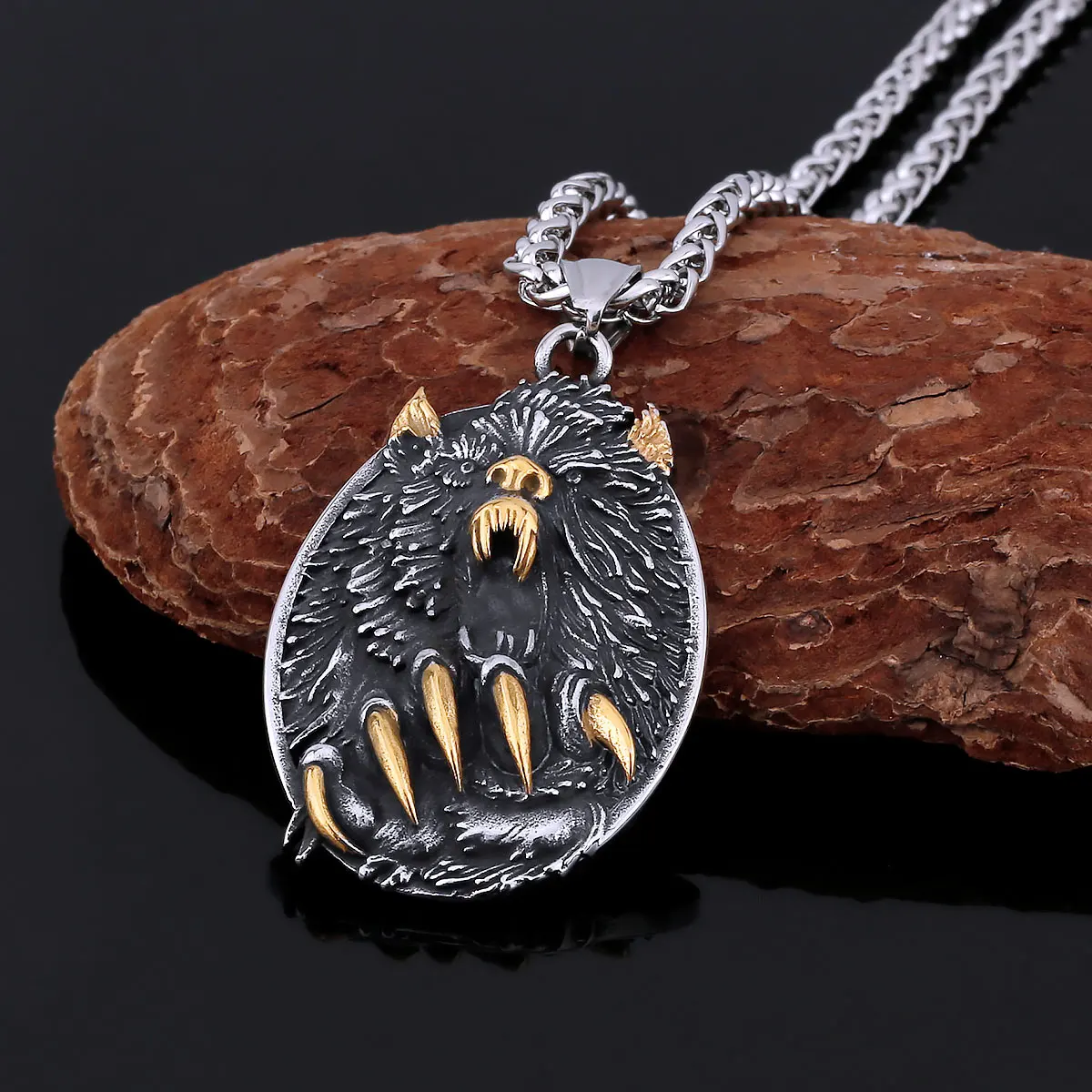 Nordic Viking Bear Head Necklace Men\'s Stainless Steel Never Fade Bear Claw Amulet Pendant Necklace Vintage Male Jewelry Gifts