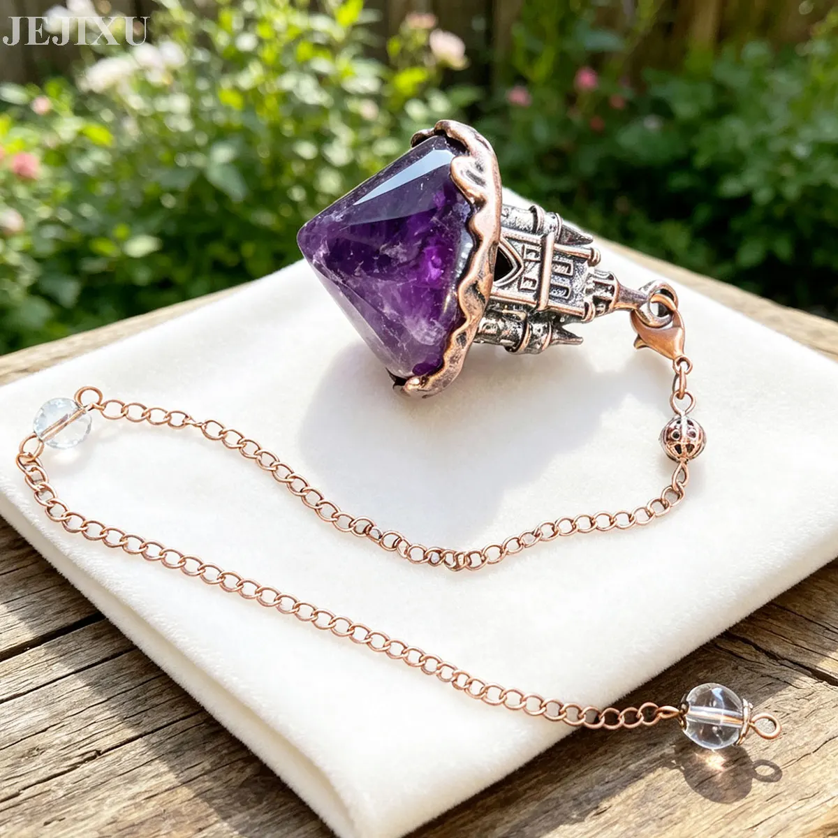 Schloss Echtes Natürliches Edelstein-Kristall-Pendel für Wahrsage Hexen Amethyst Rosa Quarz Lapislazuli Spirituelles Pendel X452 – Detail 7