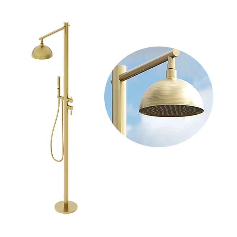 * Colonne de douche extérieure en acier inoxydable, Double poignée, doré brossé, plage, jardin, piscine extérieure, douche
