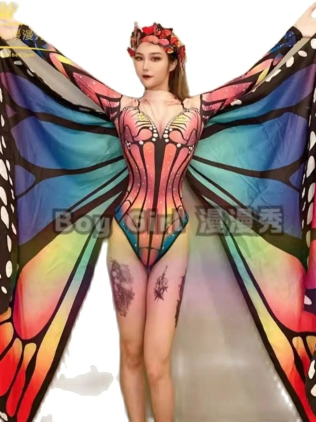 New Butterfly Jumpsuit For Women Adult Model Catwalk Show Costumes Nightclub Female Singer Gogo Dancer Pole Dance Bodysuit Set