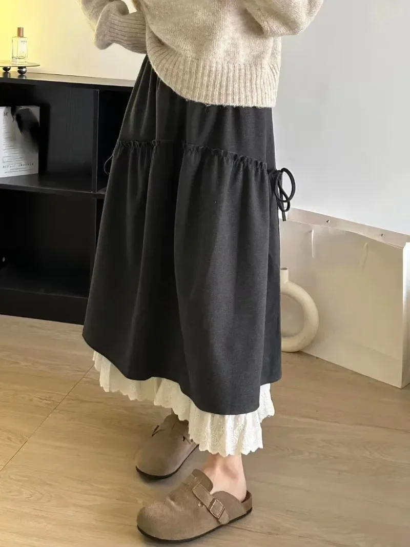 

Милая длинная юбка трапециевидной формы с высокой талией и эластичной резинкой на талии, женская весна-лето, новая облегающая юбка в стиле пэчворк 2025