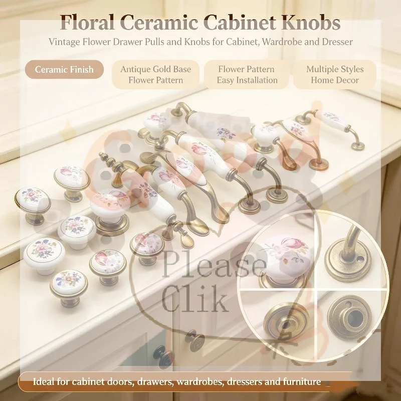 【HG】European Flower Ceramic Handles Kitchen Cabinet Storage Dressers Classic Wardrobe Cabinet Closet Door Pulls