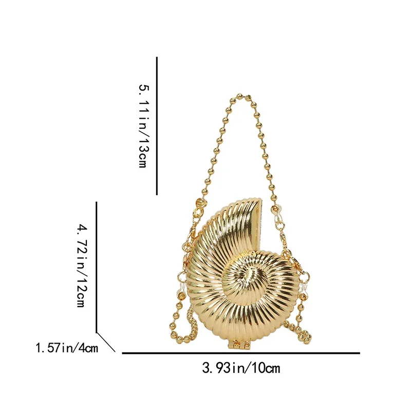 Simple Conch Dinner Bag Women\'s Shoulder Messenger Crossbody Bag Fun Personality Metal Chain Clutch Acrylic Shell Phone Bags Hot