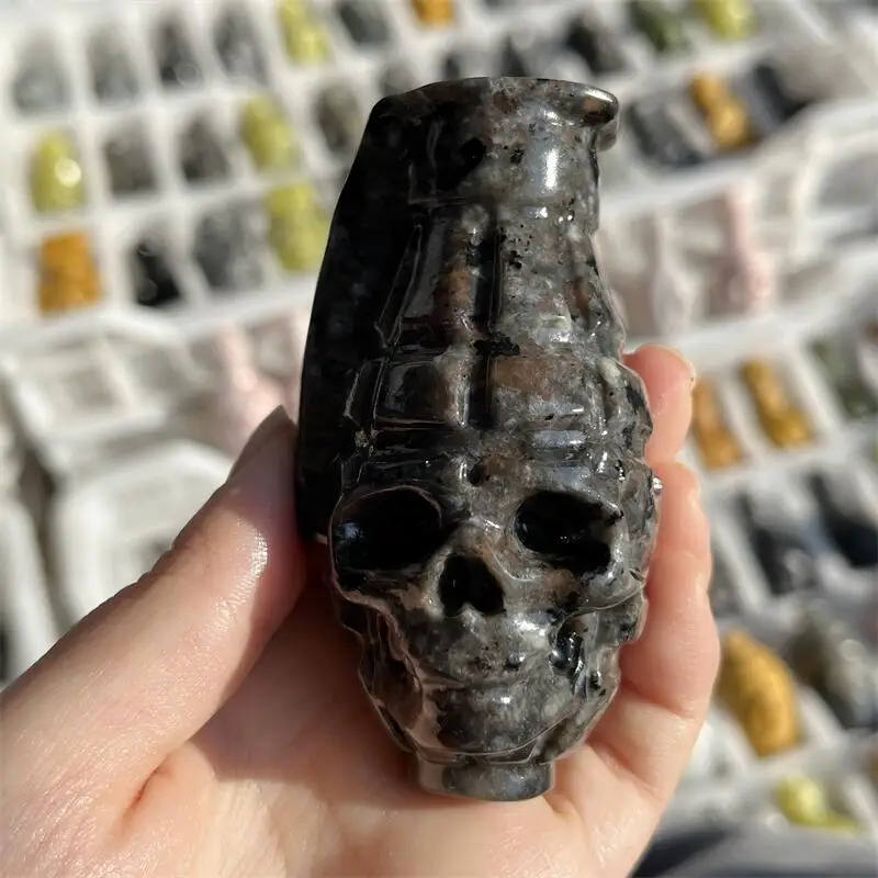 

Natural Yooperlite Skull Carving Statues Healing Fengshui Ornaments Reiki Home Room Decoration Gift 1PCS