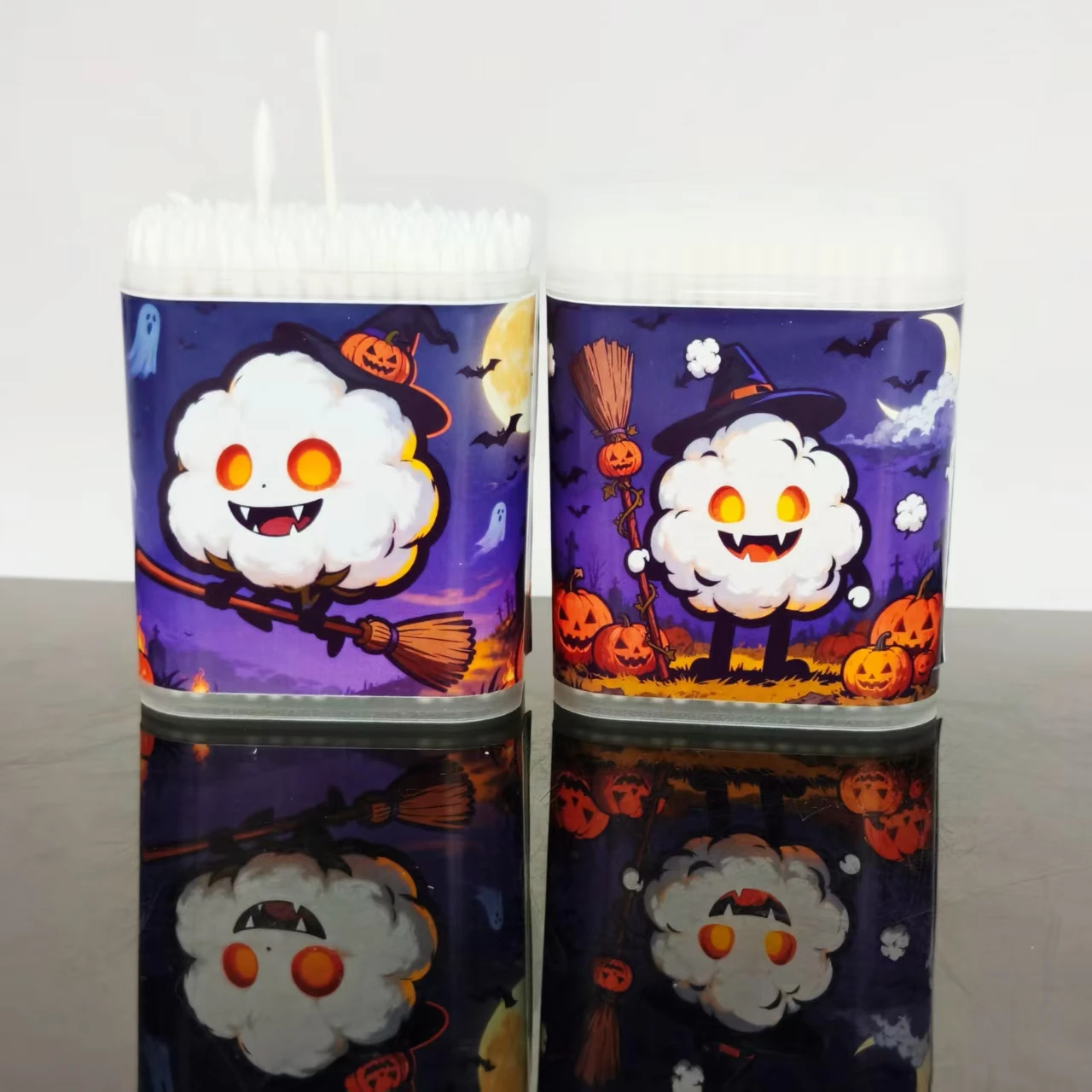 200 шт./400 шт., ватные тампоны с рисунком серии Хэллоуина, белые ватные тампоны с тонкими наконечниками, подарочные ватные тампоны