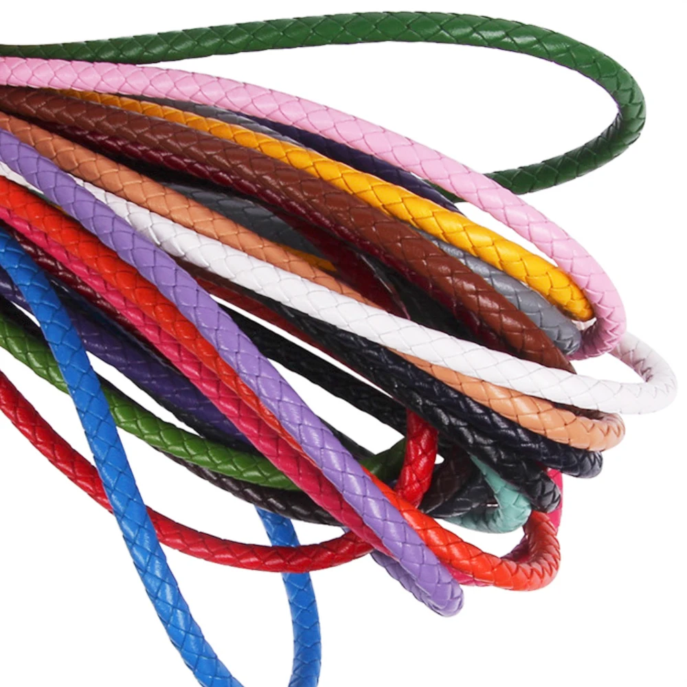 2meters 3/4/5/6mm colorful Braided Genuine Leather Bracelet Findings Round Leather Cord String Rope DIY Necklace Bracelet Making