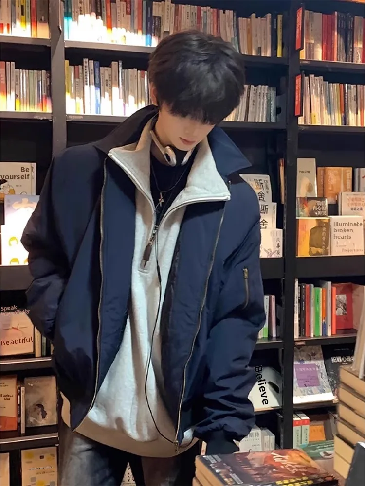 

Мужская куртка-бомбер American Sle Opaque Blue Pilot Jaet из хлопка, осенне-зимняя, свободного кроя, с длинными рукавами, на молнии, в бейсбольном стиле