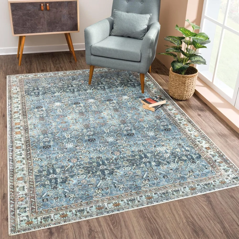 

Bloom Rugs Washable Non-Slip 9' x 12' Rug - Blue/Beige Traditional Area Rug for Living Room, Bedroom, Dining Room, and Kitchen