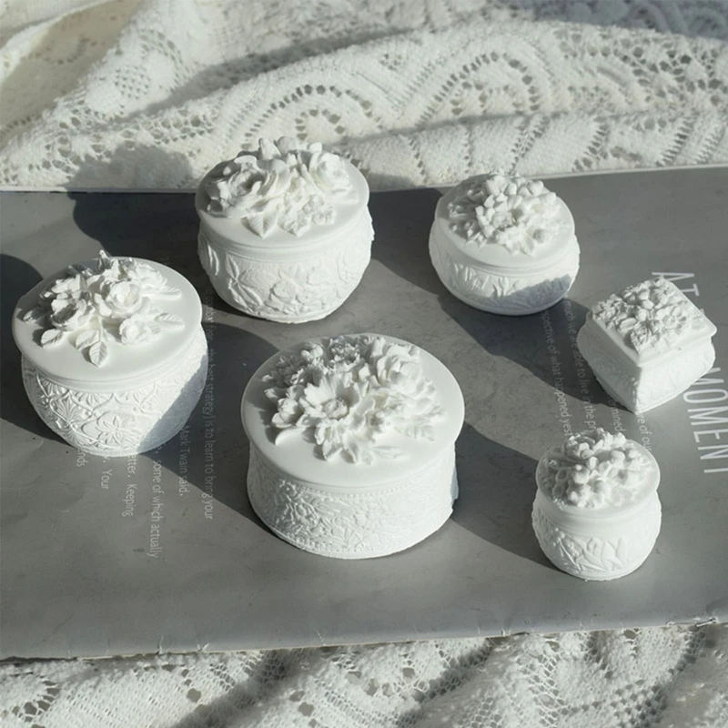 Crystal Resin Silicone Molds with Lid Birthday Rose Decorative Storage Box Mold