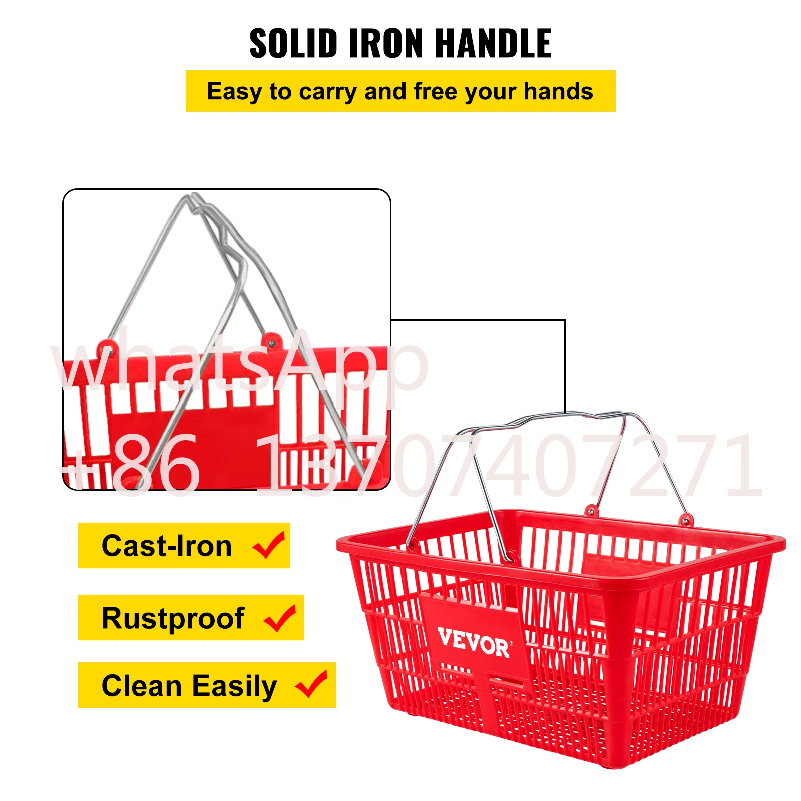 12PCS Shopping Basket Red/Black 21L Capacity with Iron Handle 16.9