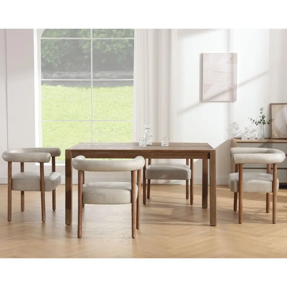 Upholstered Dining Chairs with Natural Brush Wood Legs, Faux Leather MidCentury Modern PU Dining Chairs with Curve Padded Open