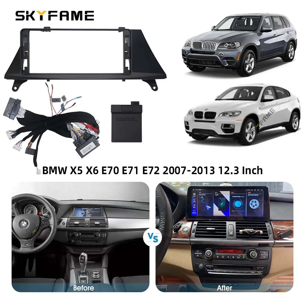 SKYFAME adaptor Fascia rangka mobil Kit Panel Fitting dasbor Radio Android untuk BMW X5 X6 E70 E71 E72