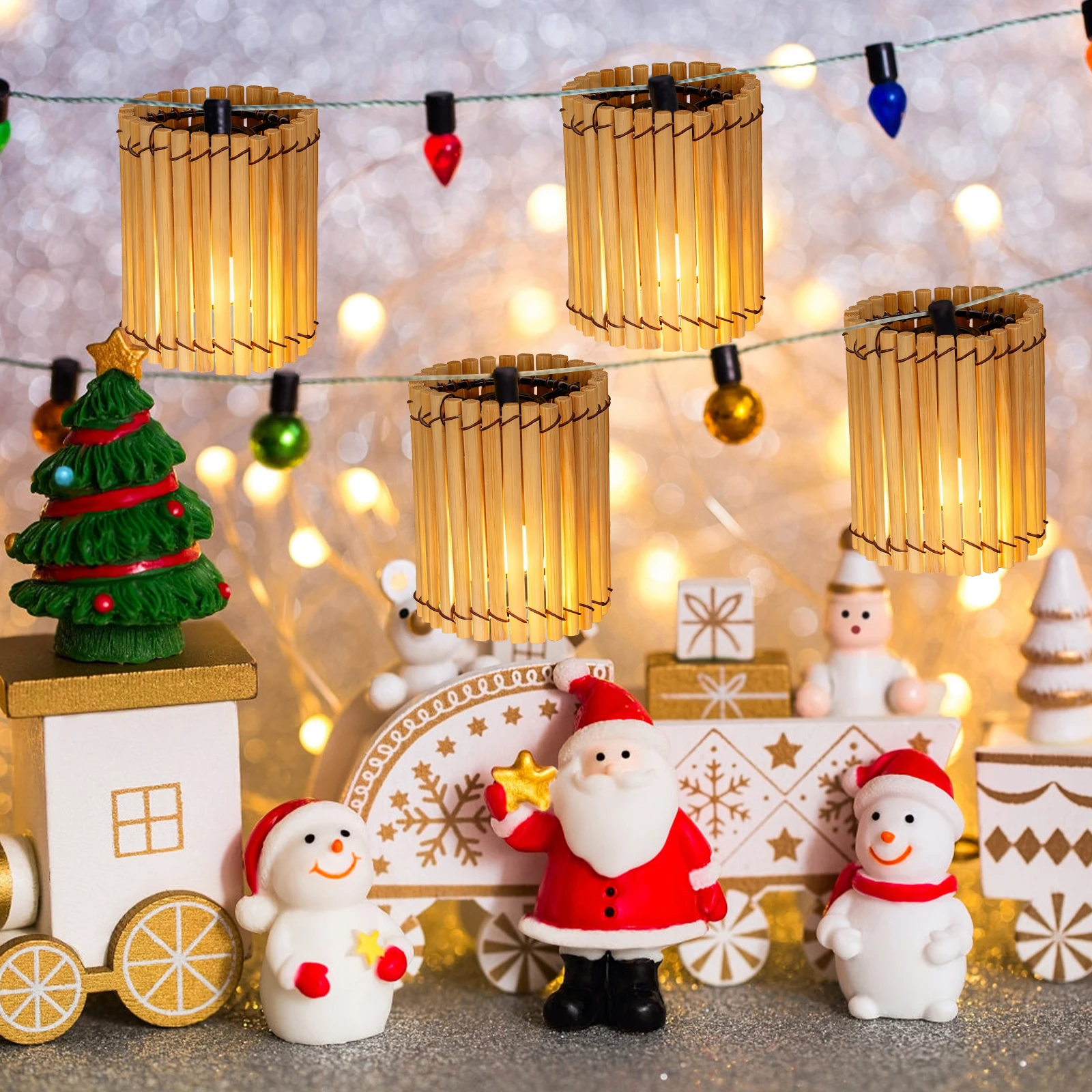 

Small Bamboo Lamp Shade Vintage Pendant Light Cover Bedroom Decorative Lighting Accessory Durable Fade Resistant