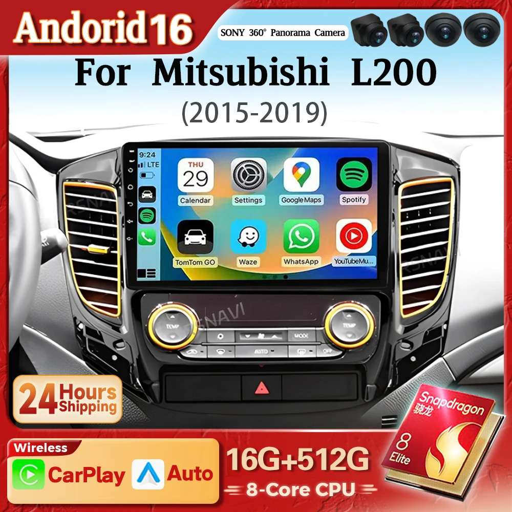 Pantalla Android 16 Carplay Auto 2K para Mitsubishi L200 5 2015 - 2019 Autoradio DSP Estéreo Snapdragon Reproductor Multimedia para Auto