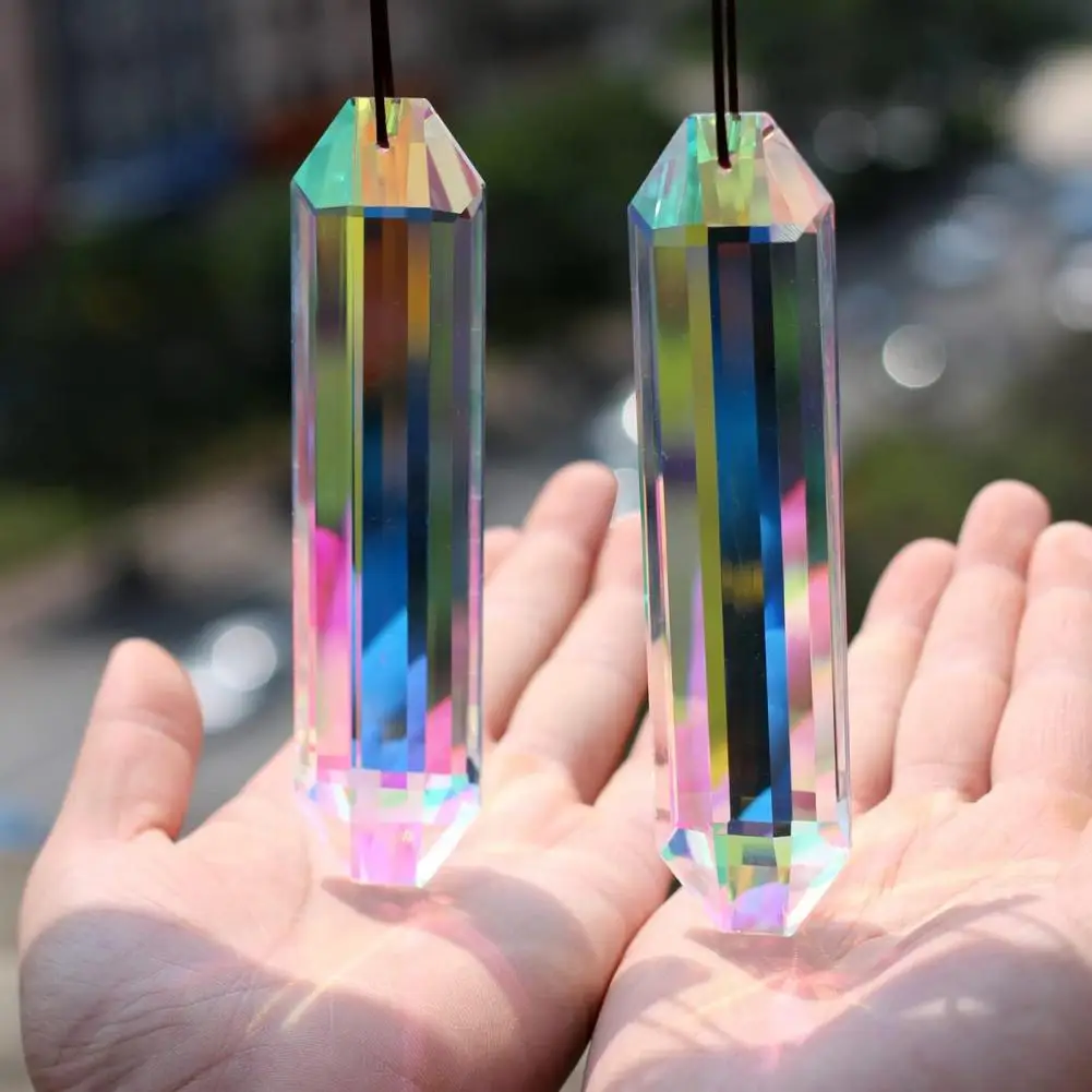 2Pcs Crystal Sun Catcher Pendants Car Hanging Ornaments With Lanyard K9 Glass Prism Pendant Large Sun Catchers Crystal Prisms