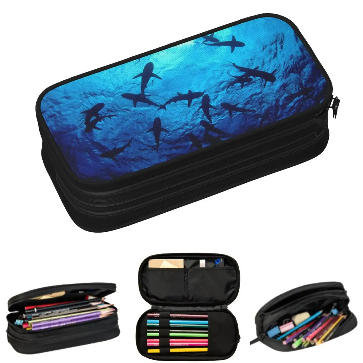 

Пеналы с силуэтами акул и рыб из подводных пещер для студентов, подарочные пеналы, коробки для ручек, сумки для карандашей, пеналы с большим объемом для хранения