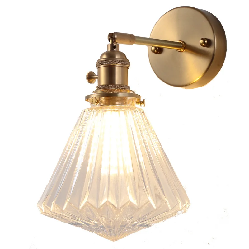 

Brass glass wall lamp, Japanese retro bedroom bedside bathroom hotel mirror headlamp