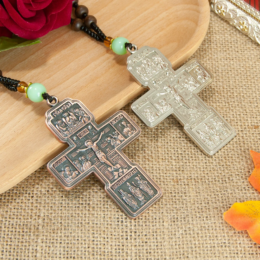 جديد قلادة الأرثوذكسية مع سلسلة من الخرز الخشبي الصليب الذهب مسبحة خشبية مطرز سلسلة الدينية يسوع الصلاة صندوق مجوهرات هدية #3