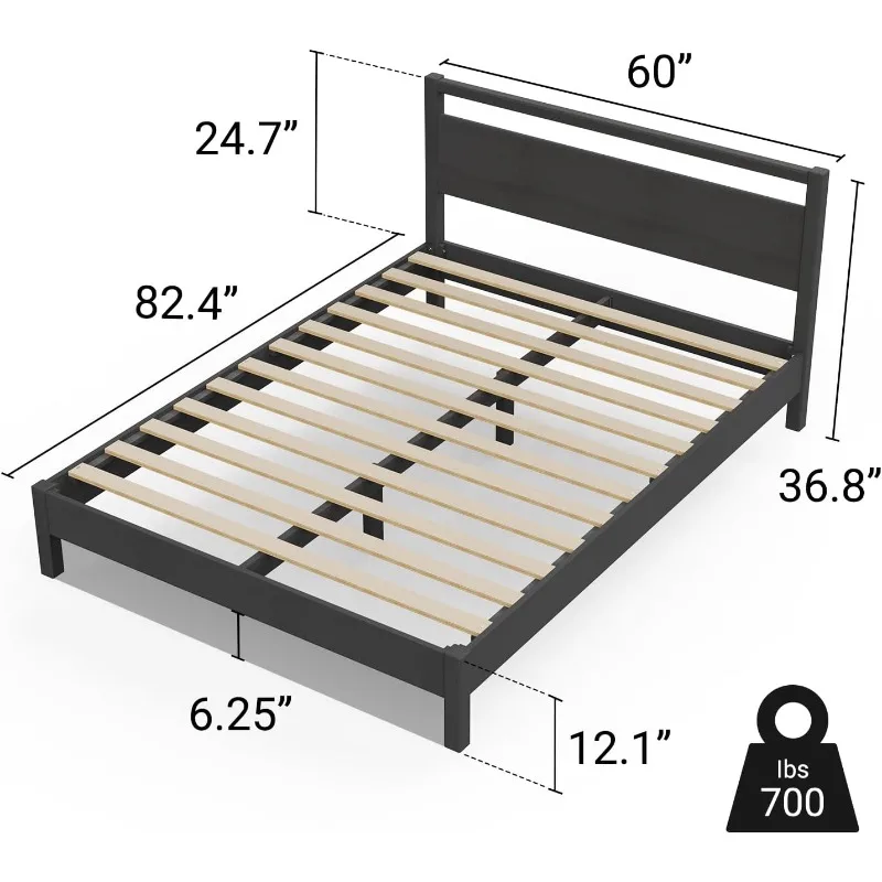 LIFEMENT Signature Wood Platform Bed Frame with Headboard, Essential, Noise Free, Under Bed Storage, No Box Spring Needed